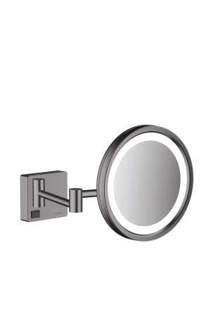 Зеркало для бритья с подсветкой, черный хром, Hansgrohe AddStoris 41790340, Черный, настенный, Метал