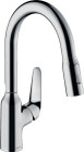 Кухонный смеситель с вытяжным душем, 2jet, хром, Hansgrohe Focus M42 71801000, Хром, стандартный